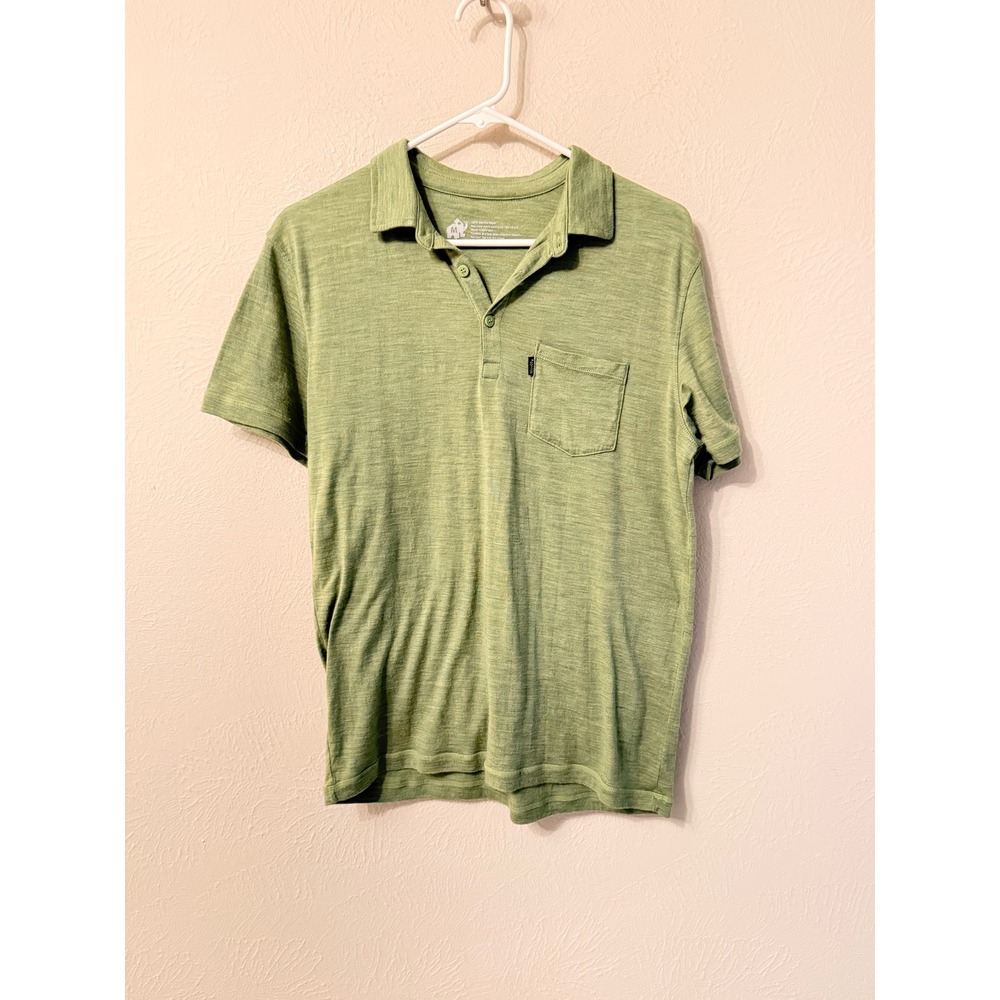 Woolly Mens 100% Merino Wool Short Sleeve Pocket Polo Shirt Green Size M